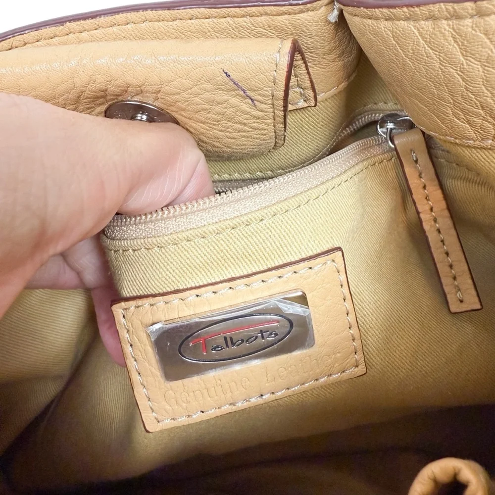 Vintage Talbots Tan Leather Small Top Handle Hobo Bag‎ Minimalist Neutral Purse